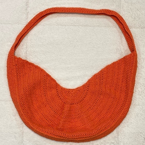 Hand Crafted, Crocheted Orange Half Moon Bag EUC - Picture 2 of 10